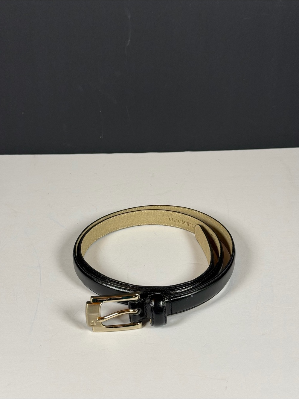 VTG Liz Claiborne Black Skinny Belt Gold Buckle ✨